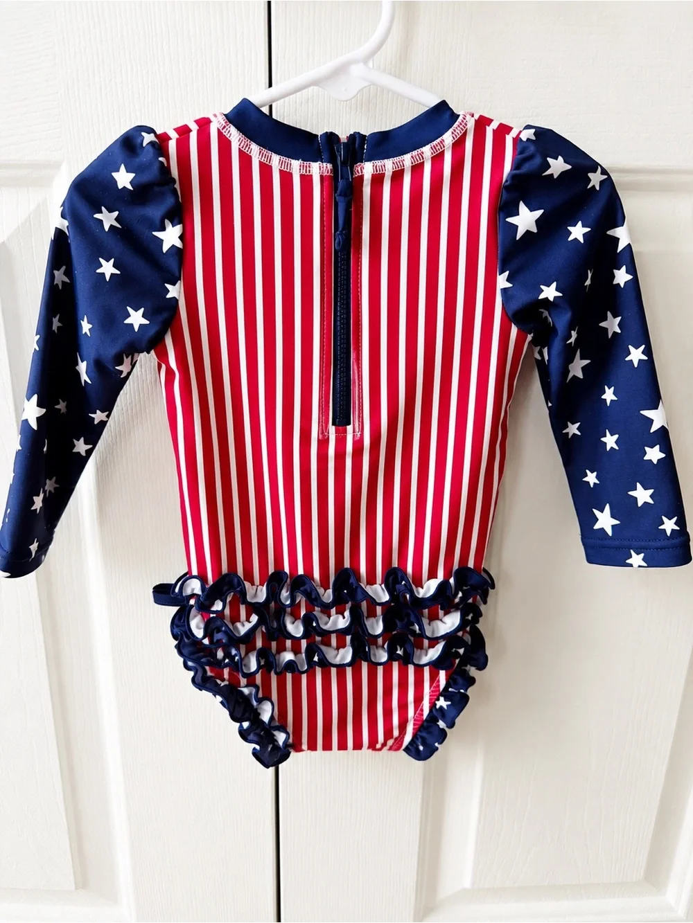 Caden Lane Patriotic Long Sleeve Rash Guard Swimsuit + Matching Sun Hat